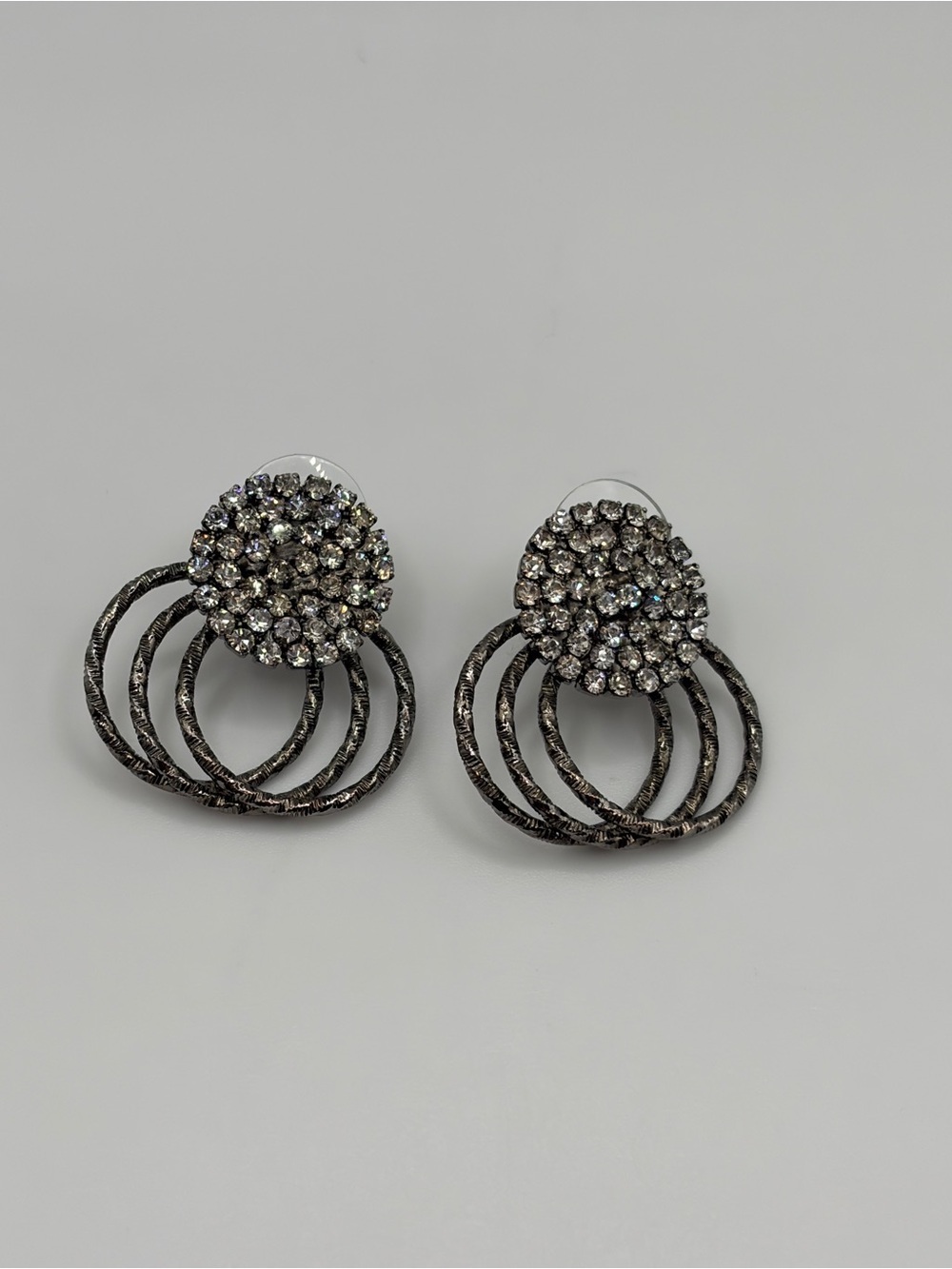 Deco Black & Rhinestone Post Earrings